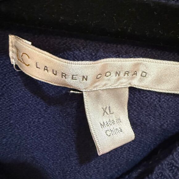 LC Lauren Conrad Women's Navy Blue w/ Cream Colored Birds Jumper Sweater - Picture 3 of 4